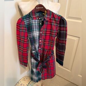 Polo Ralph Lauren Mixed Plaid Button-Front Shirt Dress - Red & Green nwt 6X